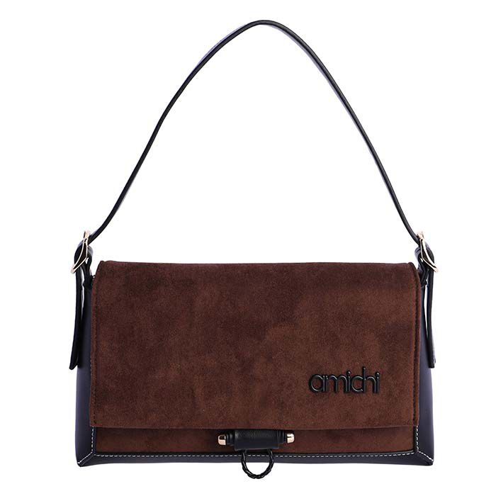 Bolso Bandolera Suede Solapa Marr&oacute;n   0