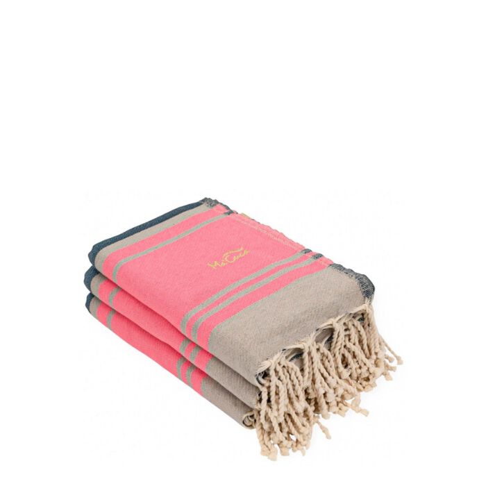 Fouta Kai Beige-Rosa Fl&uacute;or  