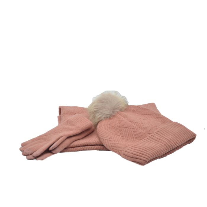 Conjunto Bufanda, Gorro y Guantes Rosa Trenzado  T. Única-231870 1