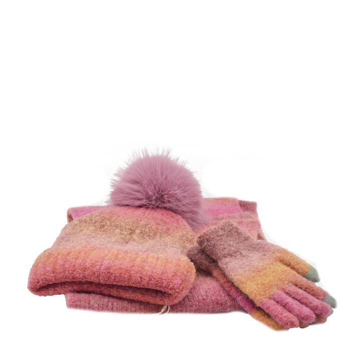Conjunto Bufanda, Gorro y Guantes Rosado  