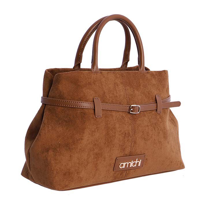 Bolso de Mano Suede Cuero   1