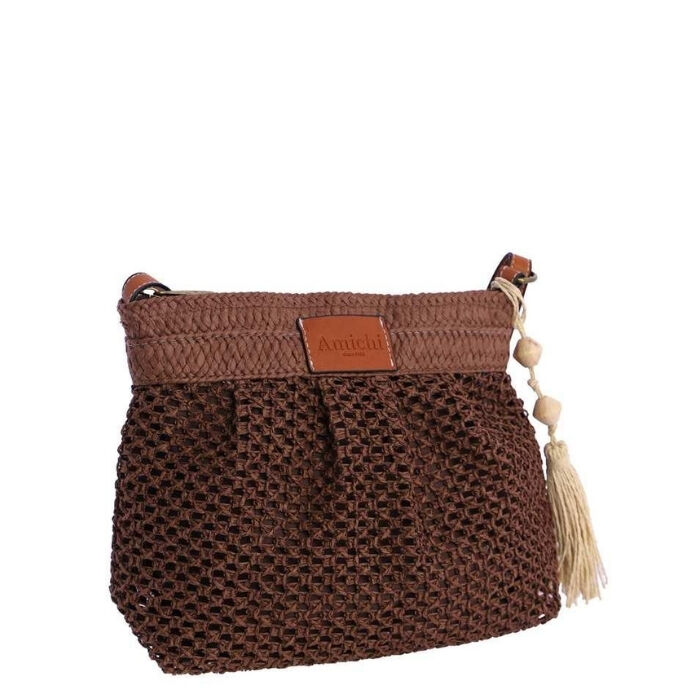 Bolso Bandolera Rafia Marr&oacute;n  