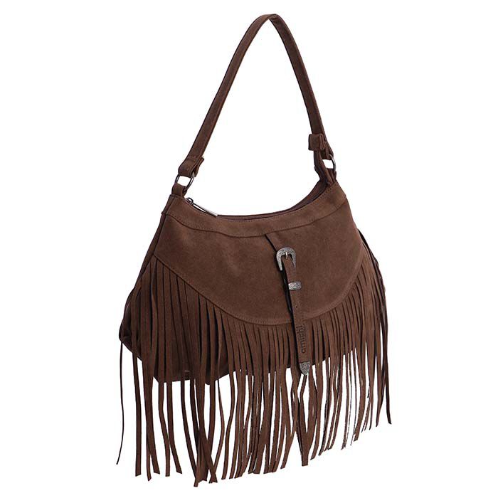 Bolso de Hombro Suede Flecos Marrón   1
