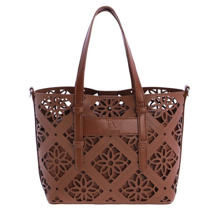 Bolso de Hombro Tote Calado Marr&oacute;n   5