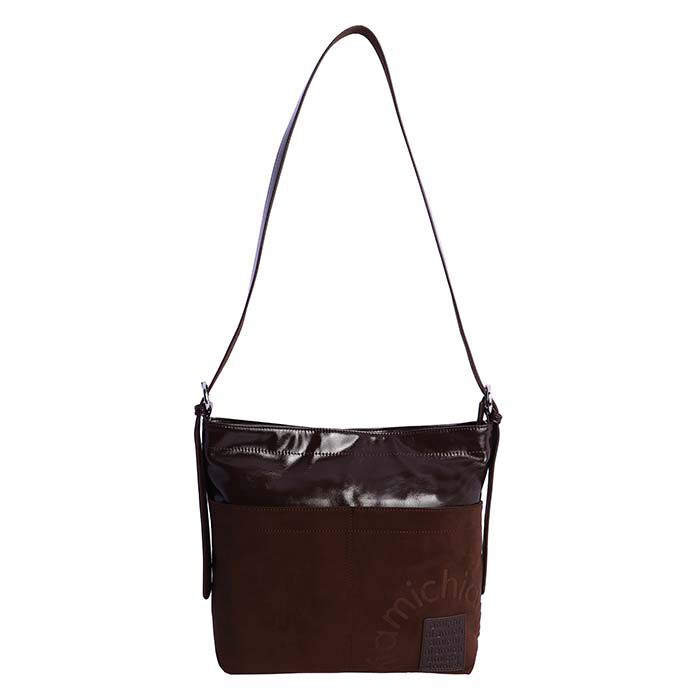 Bolso Bandolera Suede-Charol Marr&oacute;n  