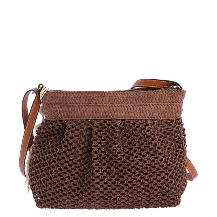 Bolso Bandolera Rafia Marr&oacute;n   1