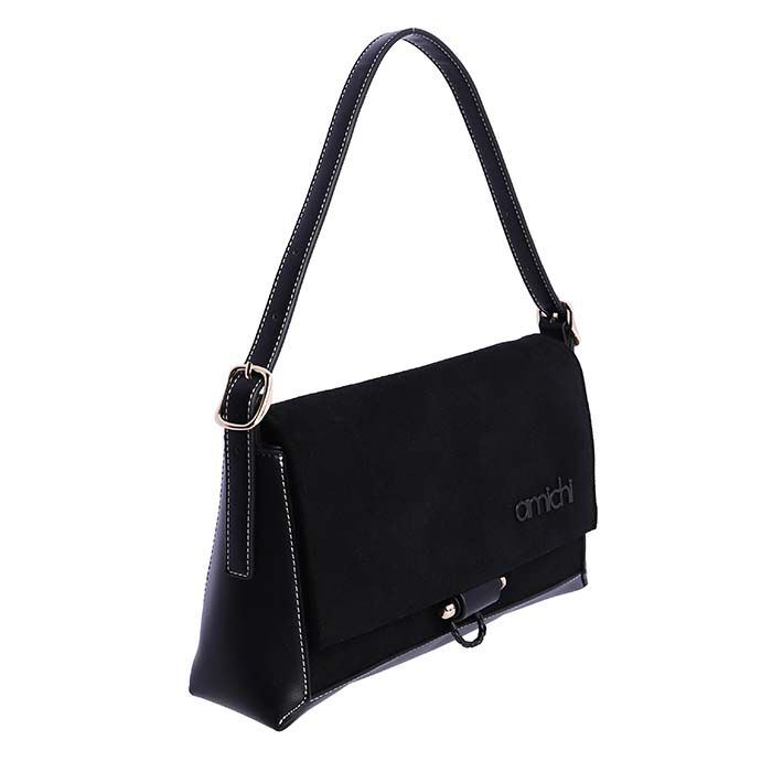 Bolso Bandolera Suede Solapa Negro   1