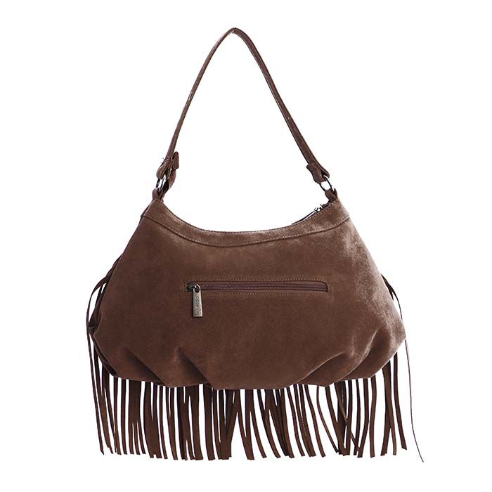 Bolso de Hombro Suede Flecos Marrón   2