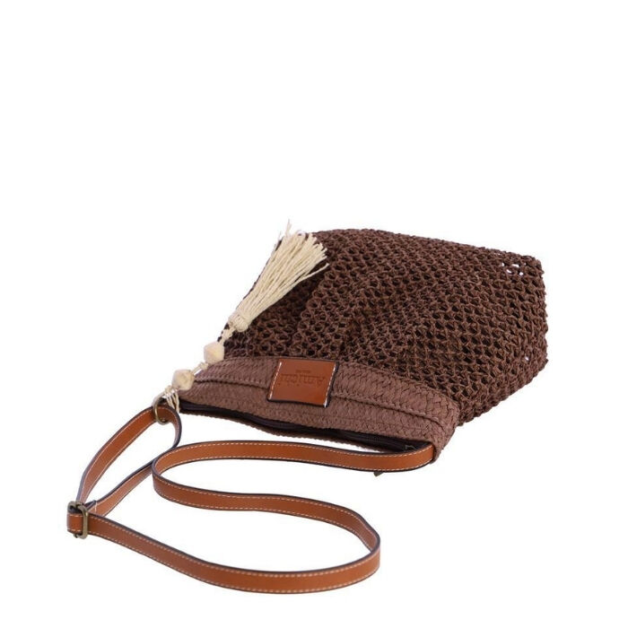Bolso Bandolera Rafia Marr&oacute;n   3