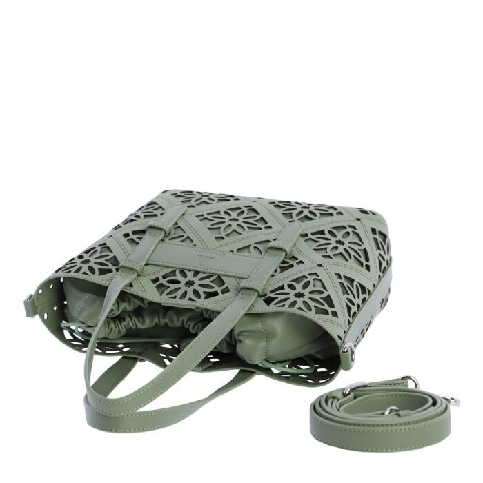 Bolso de Hombro Tote Calado Verde   4