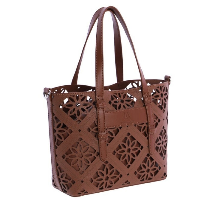 Bolso de Hombro Tote Calado Marr&oacute;n   3