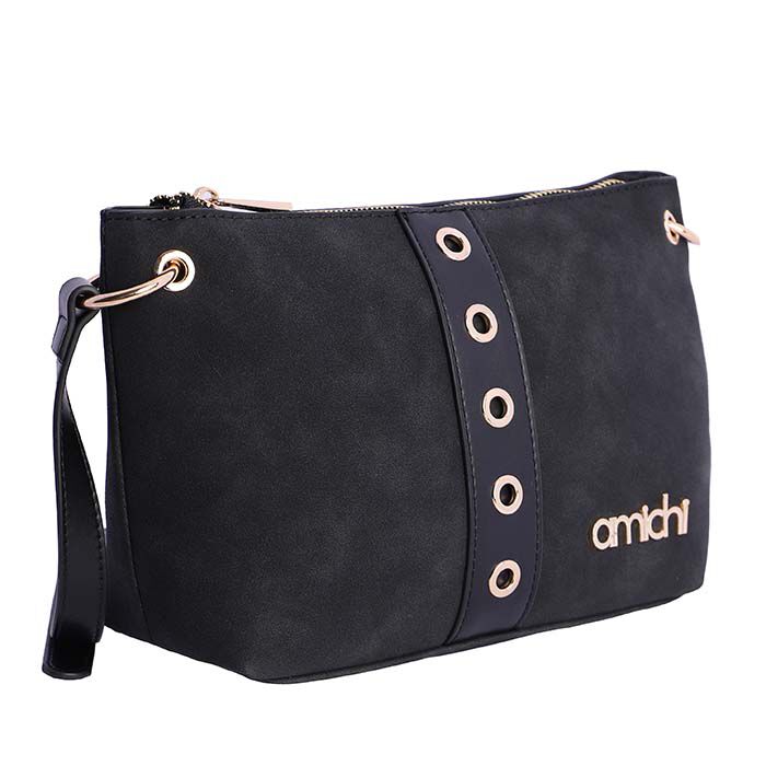 Bolso Bandolera Suede Negro   1
