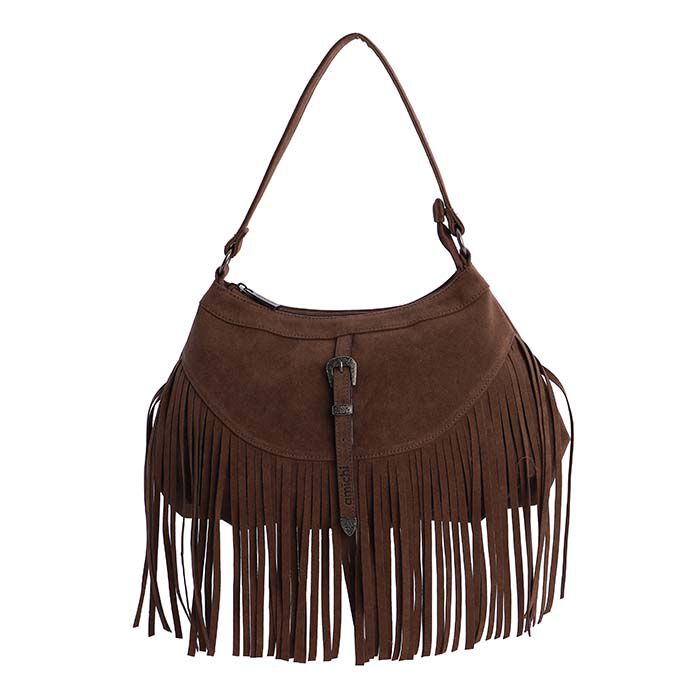 Bolso de Hombro Suede Flecos Marrón   0