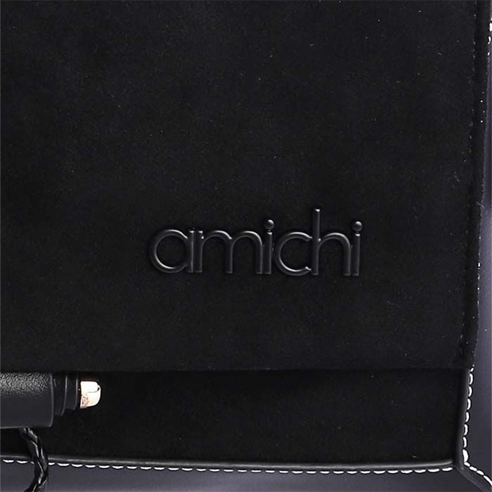 Bolso Bandolera Suede Solapa Negro   5