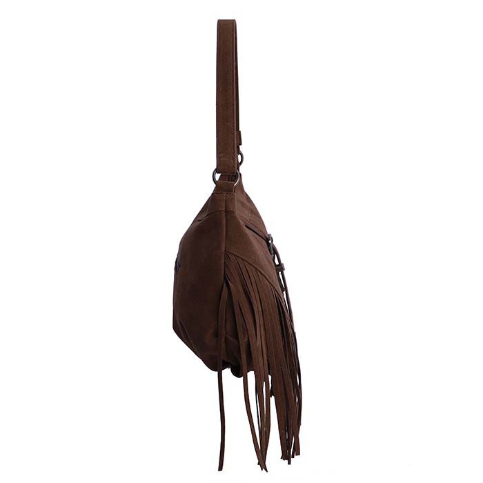 Bolso de Hombro Suede Flecos Marrón   5