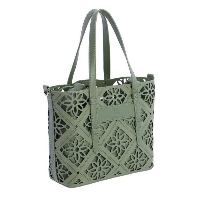 Bolso de Hombro Tote Calado Verde   3