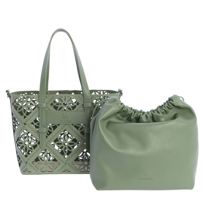 Bolso de Hombro Tote Calado Verde   1