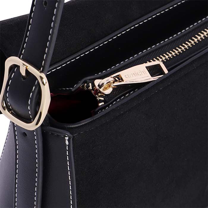 Bolso Bandolera Suede Solapa Negro   6