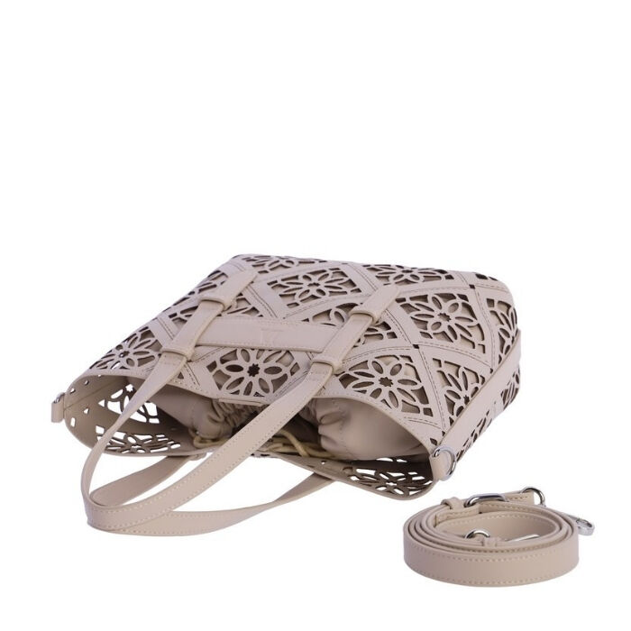 Bolso de Hombro Tote Calado Arena   4