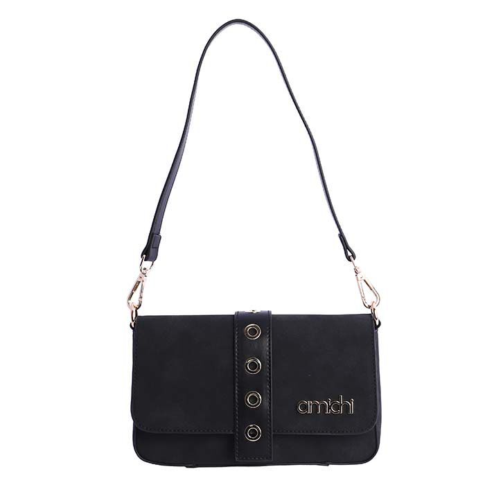 Bolso de Hombro Suede Negro  