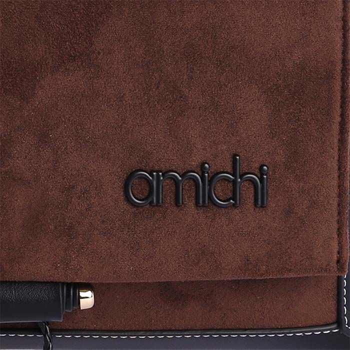 Bolso Bandolera Suede Solapa Marr&oacute;n   5