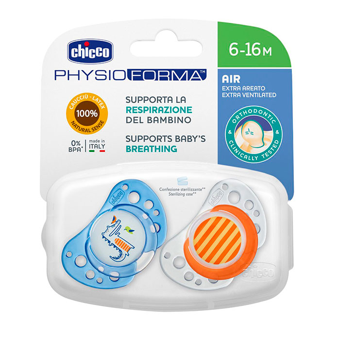 CHICCO Chupete Physio Air Látex Azul-Naranja 6-16 Meses