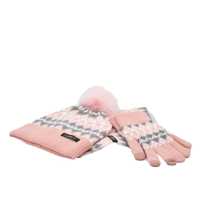 Carabo Conjunto Bufanda, Gorro y Guantes Estampado Rosa