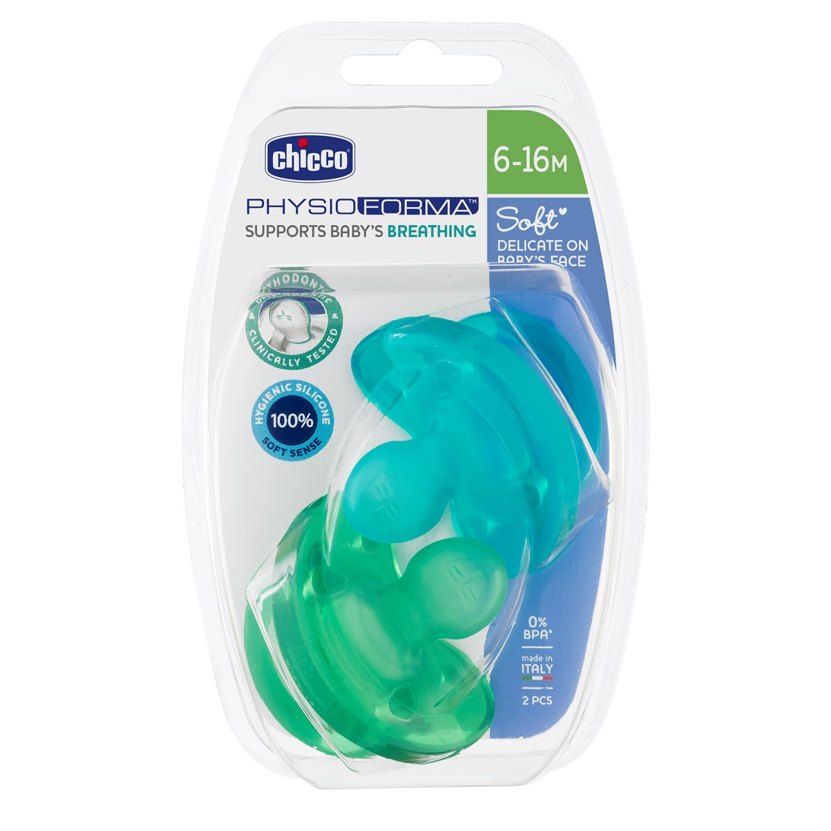 CHICCO Chupete Physio Soft Verde-Azul 6-16 Meses