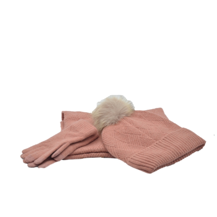 Carabo Conjunto Bufanda, Gorro y Guantes Rosa Trenzado